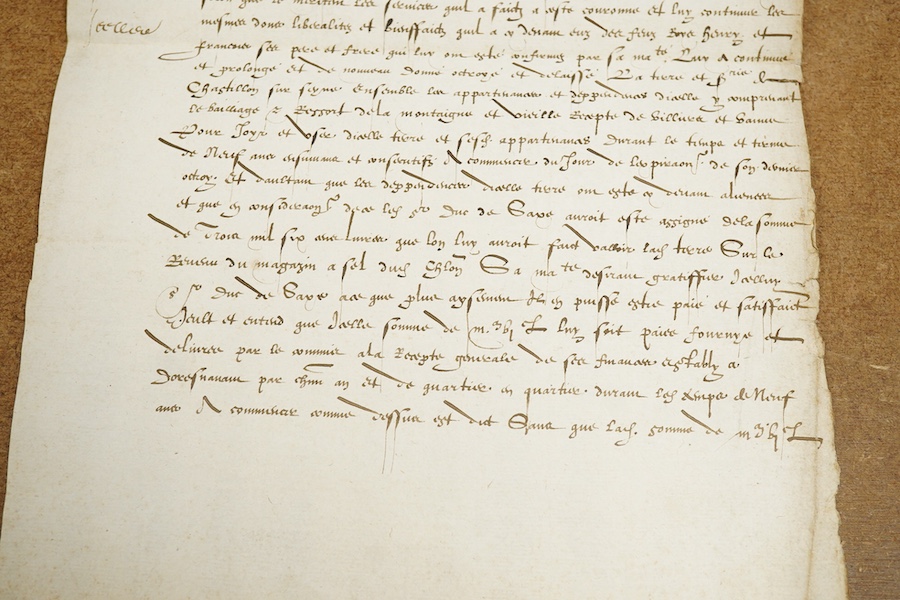 A mid 16th century letter on a single sheet of paper signed by Charles IX of France (1550-1574), the letter also references his mother Catherine de Medici in “leur majestes” who had been regent.